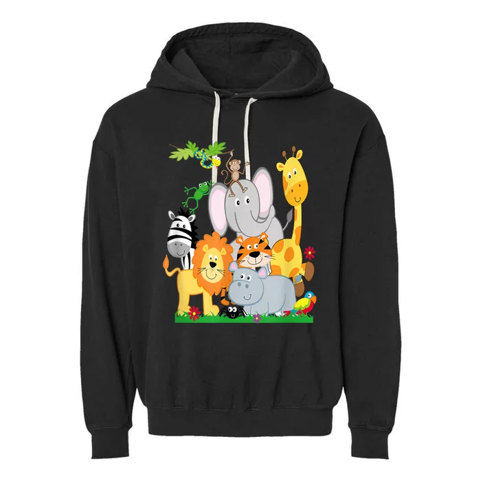 Zoo Animals Wildlife Birthday Party A Day At The Zoo Garment-Dyed Fleece Hoodie