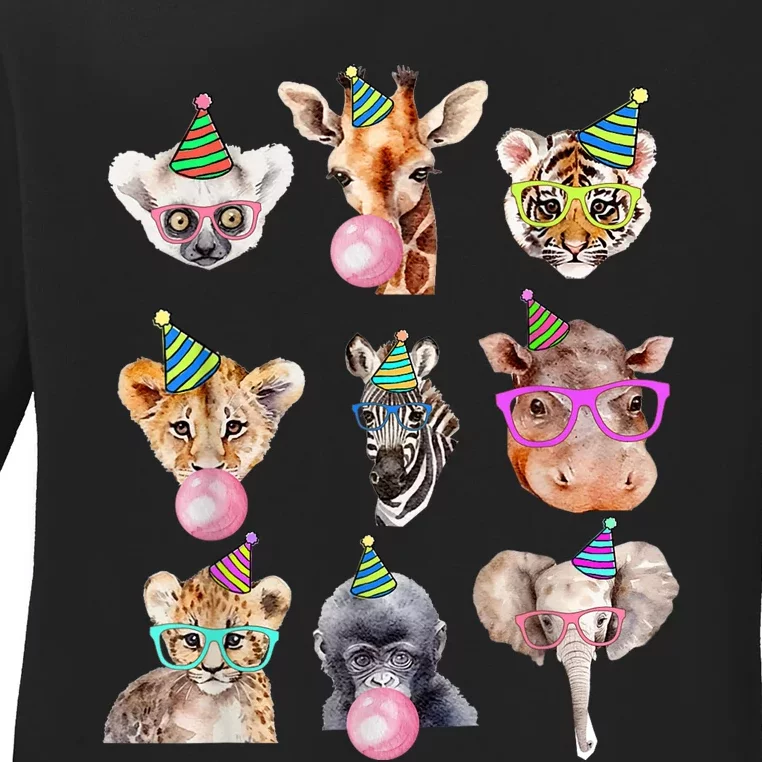 Zoo Animals Wildlife Birthday Party Zoo Day Animals Ladies Long Sleeve Shirt