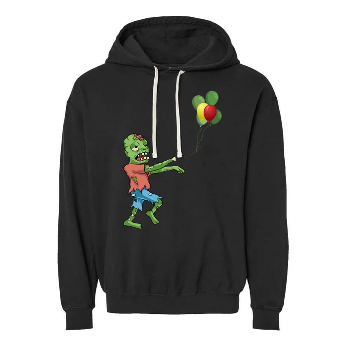 Zombie Birthday Balloon Funny Garment-Dyed Fleece Hoodie