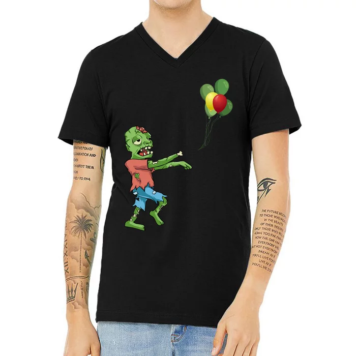 Zombie Birthday Balloon Funny V-Neck T-Shirt