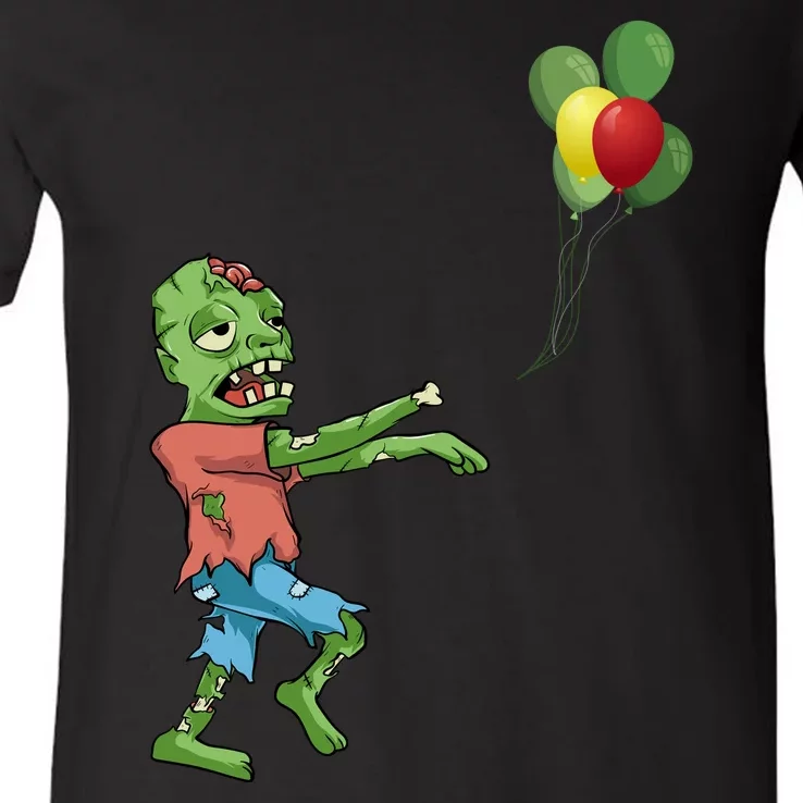 Zombie Birthday Balloon Funny V-Neck T-Shirt