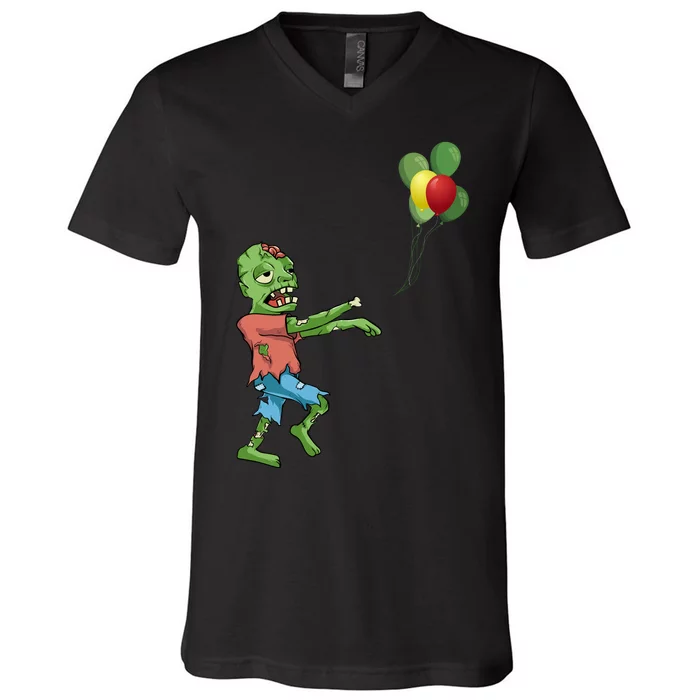 Zombie Birthday Balloon Funny V-Neck T-Shirt