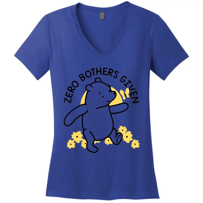 Zero Bothers Given Funny Zero Bothers Given Women's V-Neck T-Shirt