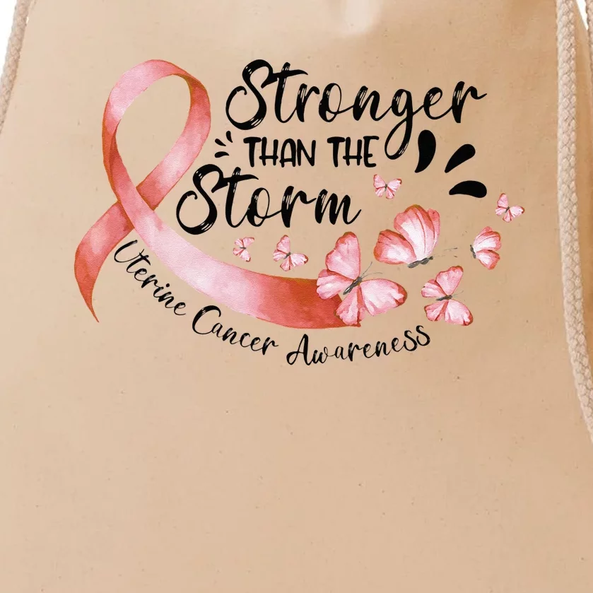 ZqxP Butterfly Peach Ribbon Uterine Cancer Awareness Drawstring Bag