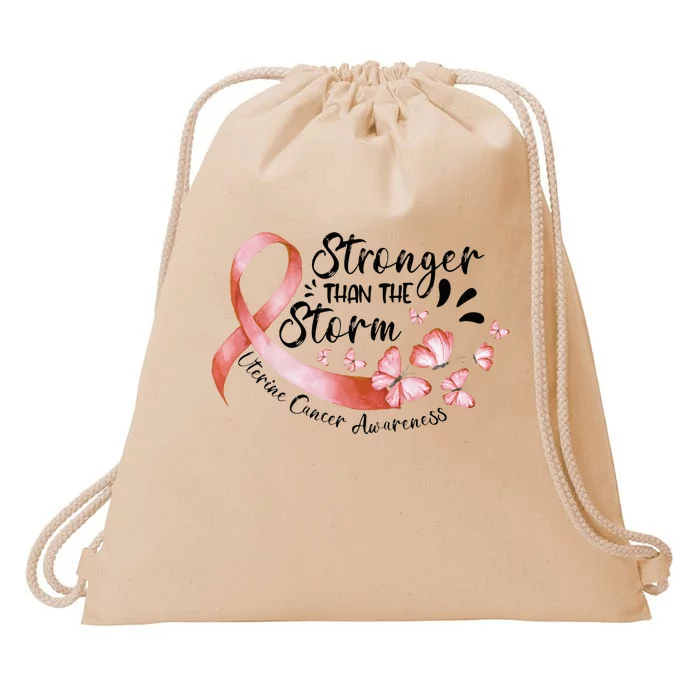 ZqxP Butterfly Peach Ribbon Uterine Cancer Awareness Drawstring Bag