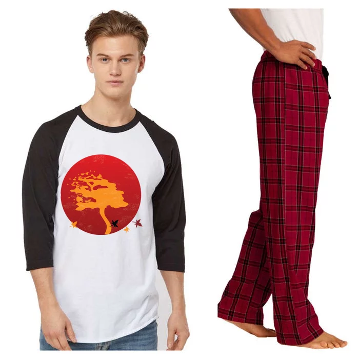 Zen Bonsai Tree Gift Calligraphy Circle Yoga Graphic Art Gift Raglan Sleeve Pajama Set