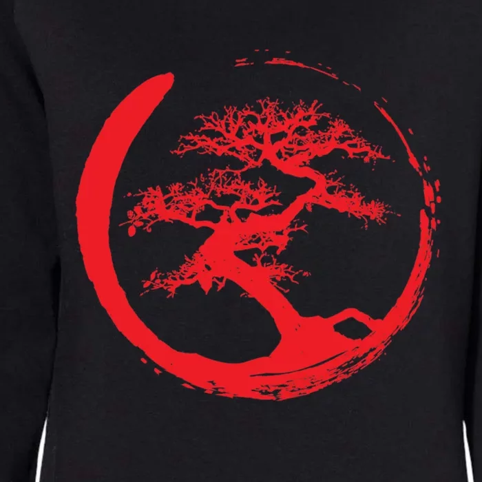 Zen Bonsai Tree In Enso Circle (Red) Womens California Wash Sweatshirt