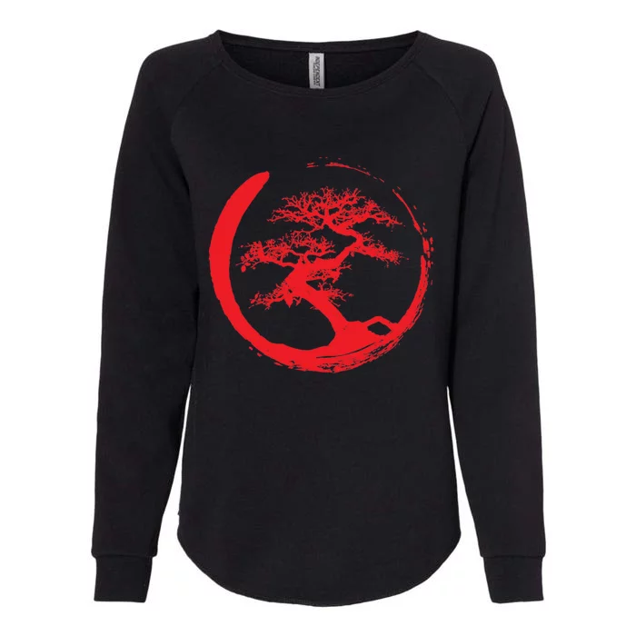 Zen Bonsai Tree In Enso Circle (Red) Womens California Wash Sweatshirt