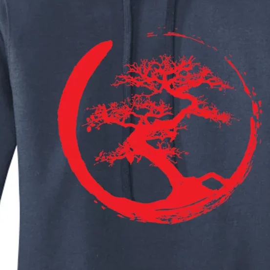 Zen Bonsai Tree In Enso Circle (Red) Women's Pullover Hoodie