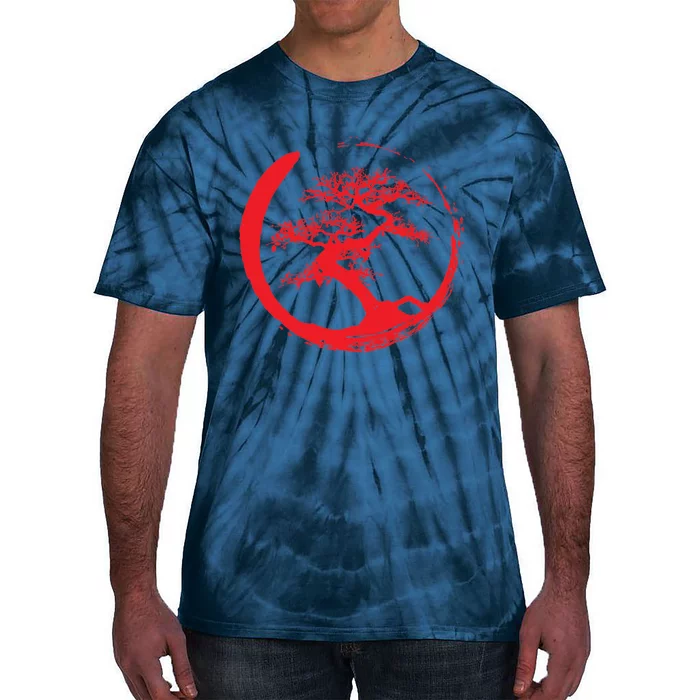 Zen Bonsai Tree In Enso Circle (Red) Tie-Dye T-Shirt