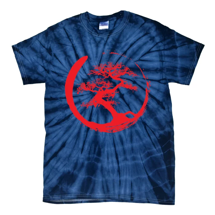 Zen Bonsai Tree In Enso Circle (Red) Tie-Dye T-Shirt