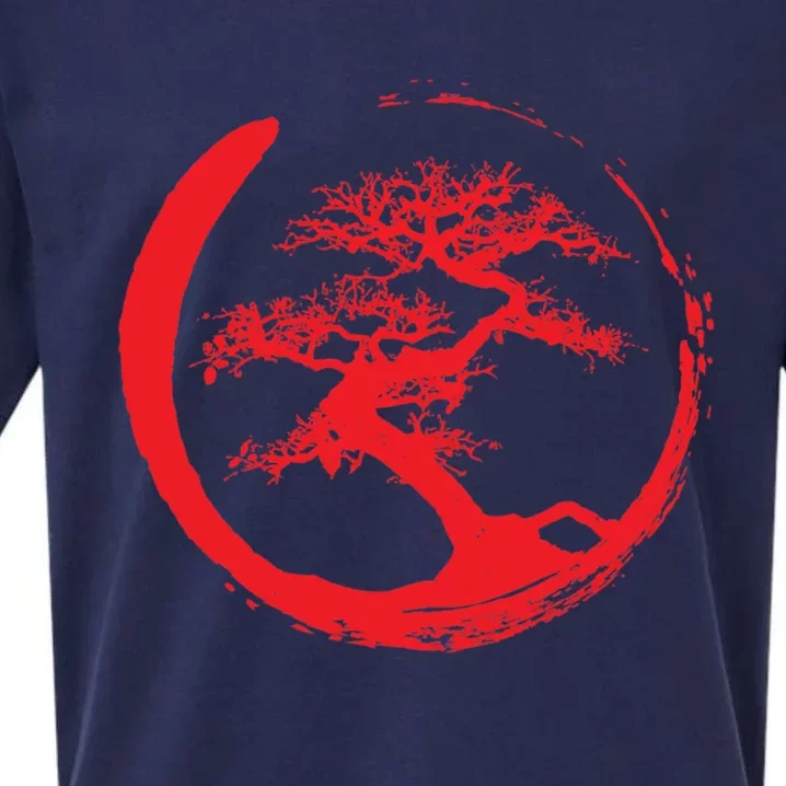 Zen Bonsai Tree In Enso Circle (Red) Sueded Cloud Jersey T-Shirt