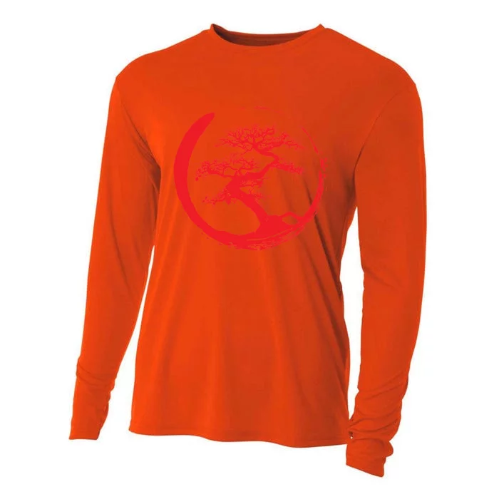 Zen Bonsai Tree In Enso Circle (Red) Cooling Performance Long Sleeve Crew