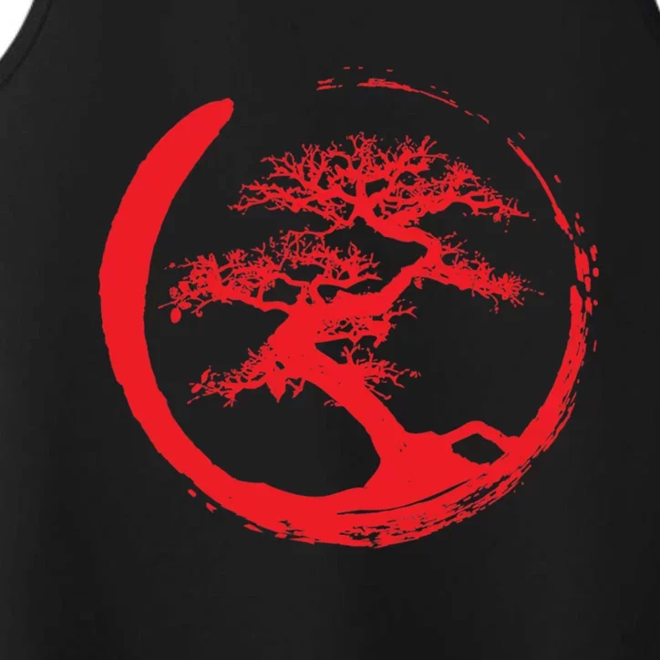 Zen Bonsai Tree In Enso Circle (Red) Performance Tank