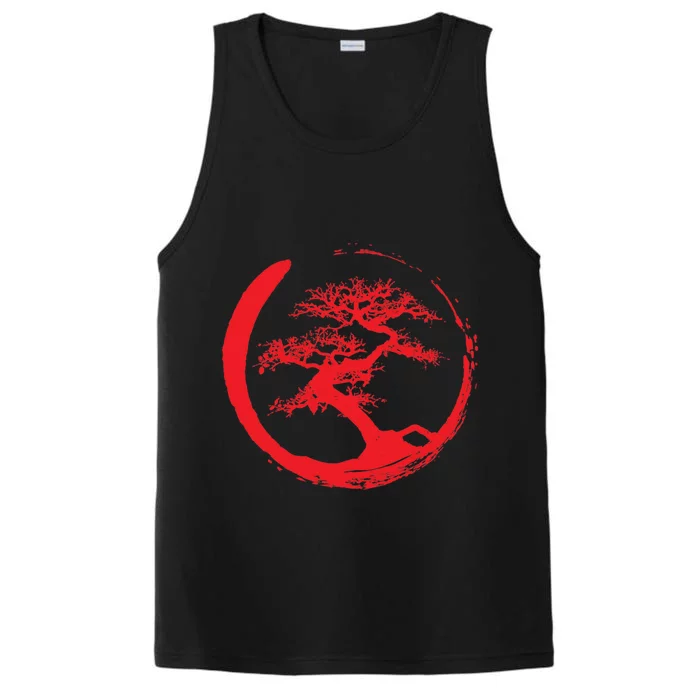 Zen Bonsai Tree In Enso Circle (Red) Performance Tank