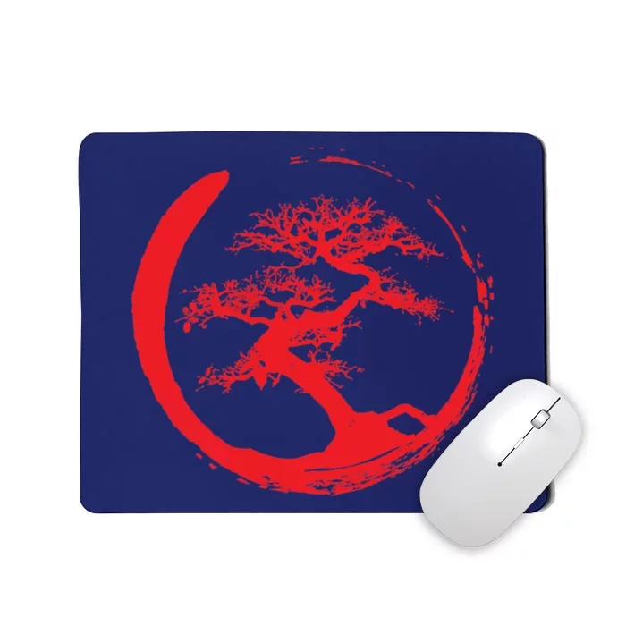 Zen Bonsai Tree In Enso Circle (Red) Mousepad