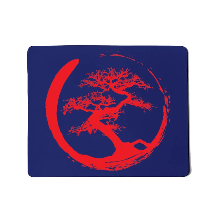 Zen Bonsai Tree In Enso Circle (Red) Mousepad