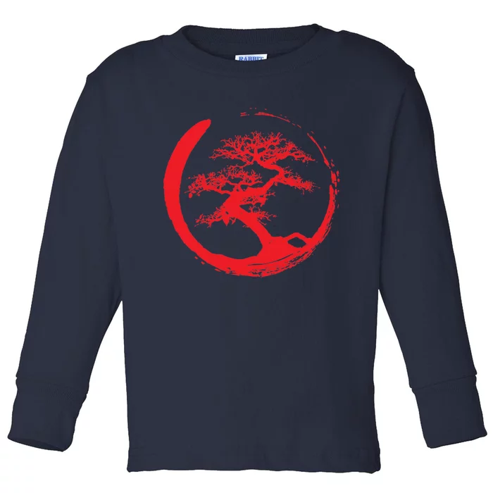 Zen Bonsai Tree In Enso Circle (Red) Toddler Long Sleeve Shirt