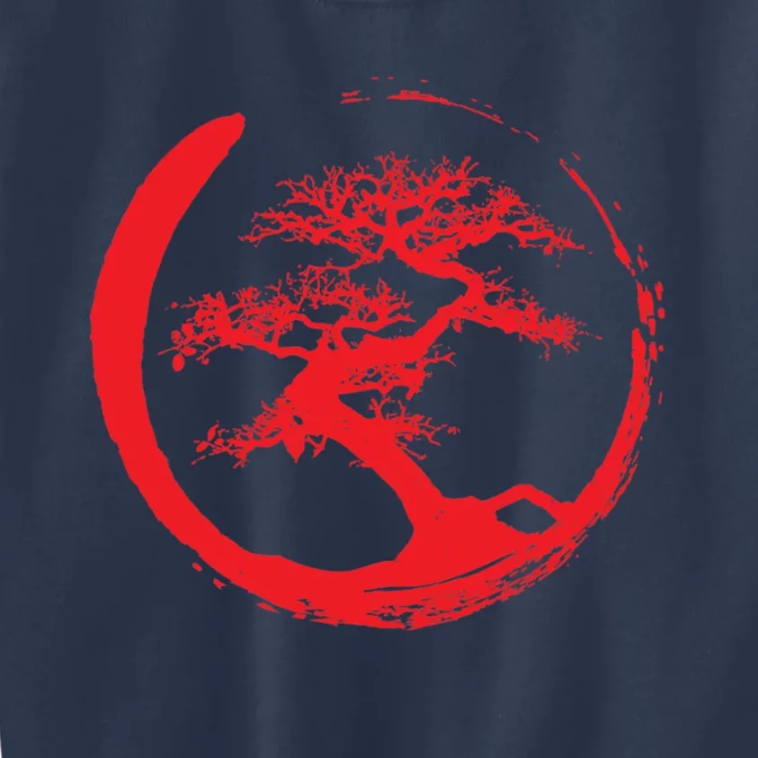 Zen Bonsai Tree In Enso Circle (Red) Kids Sweatshirt