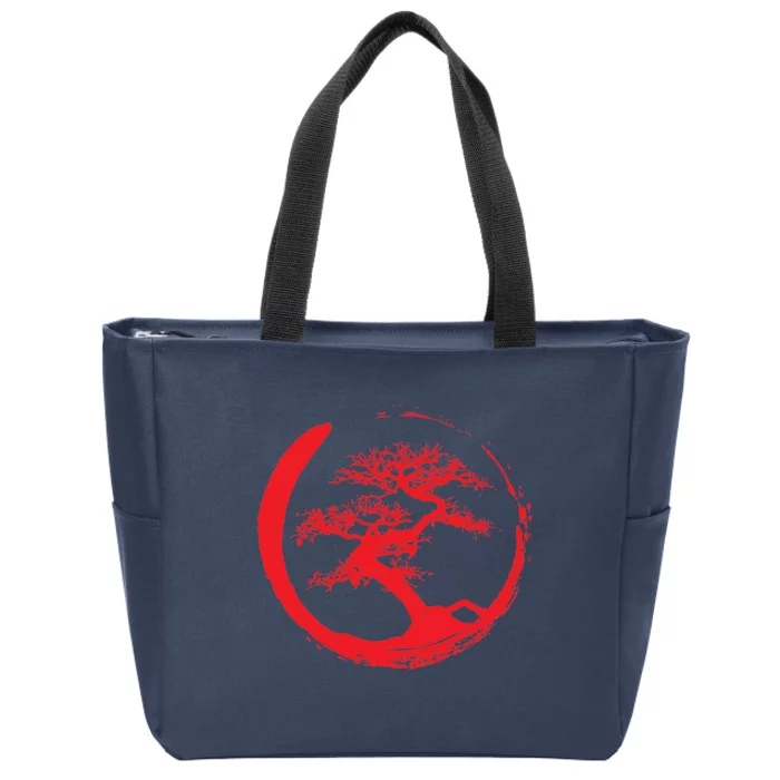 Zen Bonsai Tree In Enso Circle (Red) Zip Tote Bag