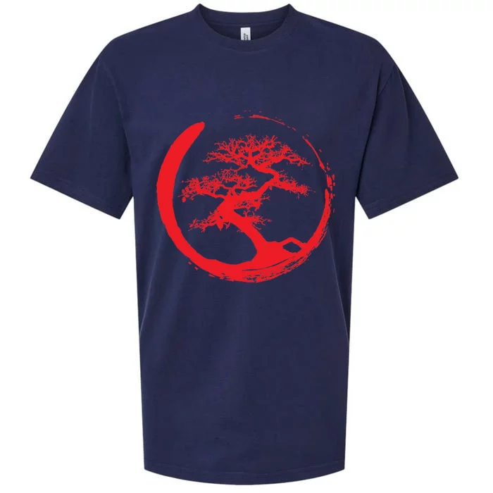 Zen Bonsai Tree In Enso Circle (Red) Sueded Cloud Jersey T-Shirt