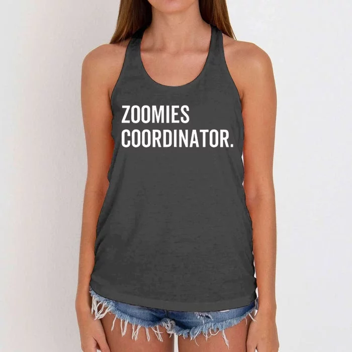 Zoomies Coordinator Humorous Dog Walker Humor Sarcasm Women's Knotted Racerback Tank