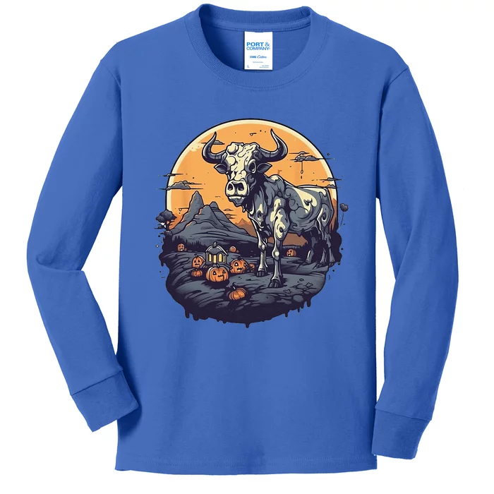 Zombie Cow Halloween Costume Scary Farm Animal Farmer Kids Long Sleeve Shirt