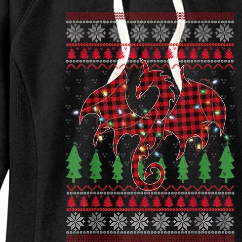 Zodiac Dragon Ugly Sweater Christmas Lights Dragon Lover Women's Fleece Hoodie