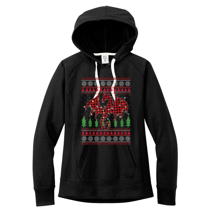 Zodiac Dragon Ugly Sweater Christmas Lights Dragon Lover Women's Fleece Hoodie