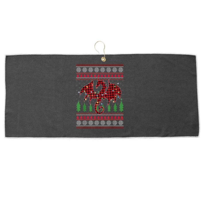 Zodiac Dragon Ugly Sweater Christmas Lights Dragon Lover Large Microfiber Waffle Golf Towel