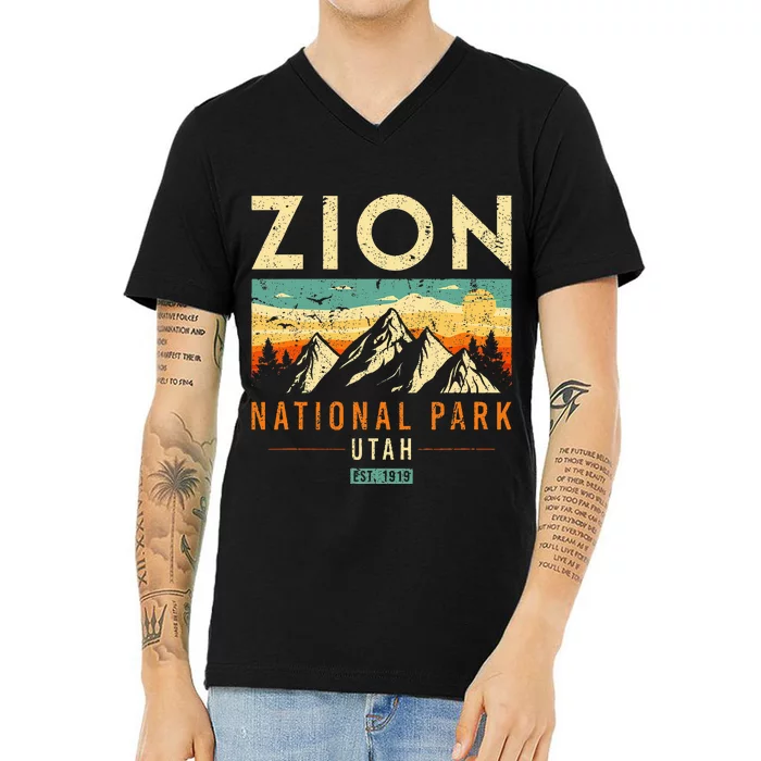 Zion Est 1919 Utah Vintage Retro National Park V-Neck T-Shirt