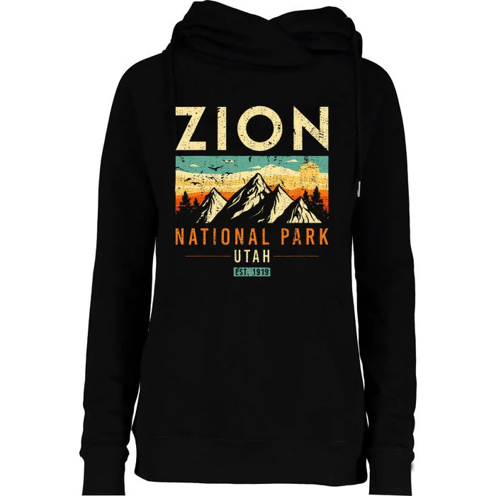 Zion Est 1919 Utah Vintage Retro National Park Womens Funnel Neck Pullover Hood