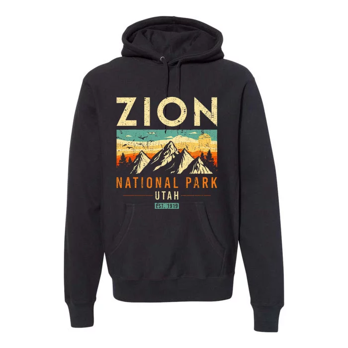 Zion Est 1919 Utah Vintage Retro National Park Premium Hoodie