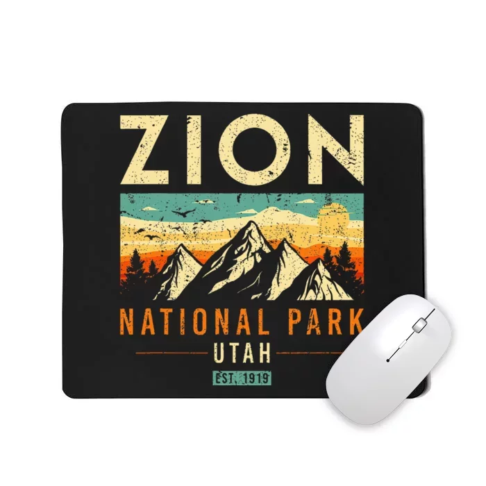 Zion Est 1919 Utah Vintage Retro National Park Mousepad