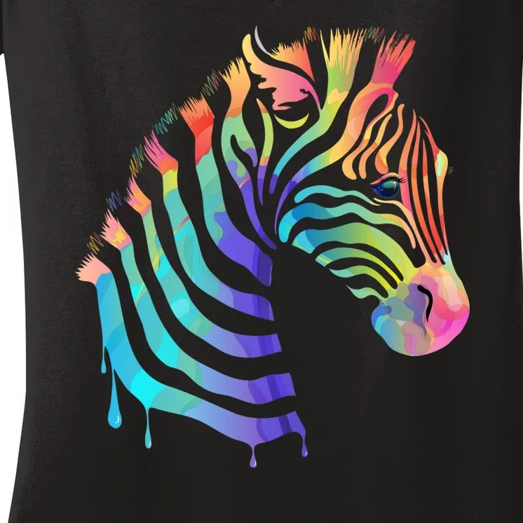 Zebra Neon Women's V-Neck T-Shirt