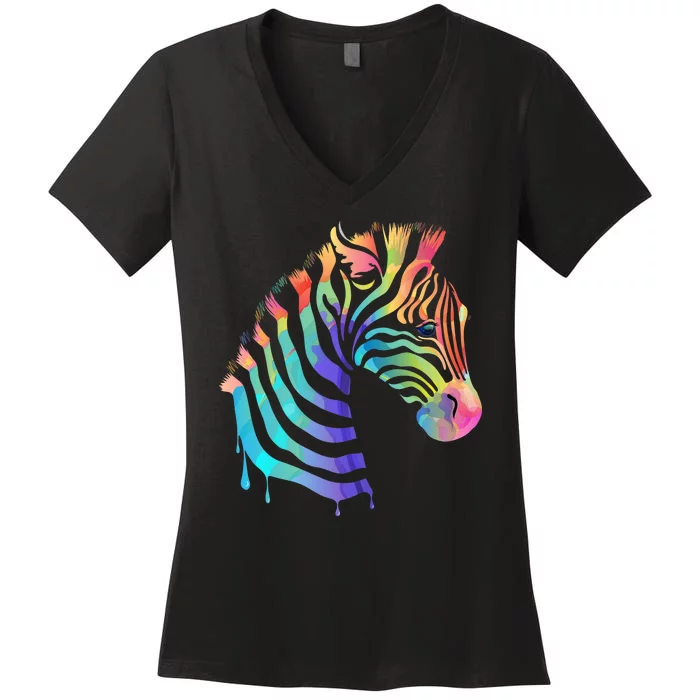 Zebra Neon Women's V-Neck T-Shirt