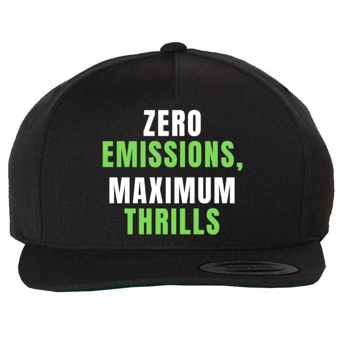 Zero Emissions Maximum Thrills, EV Car Funny Electric Car Wool Snapback Cap