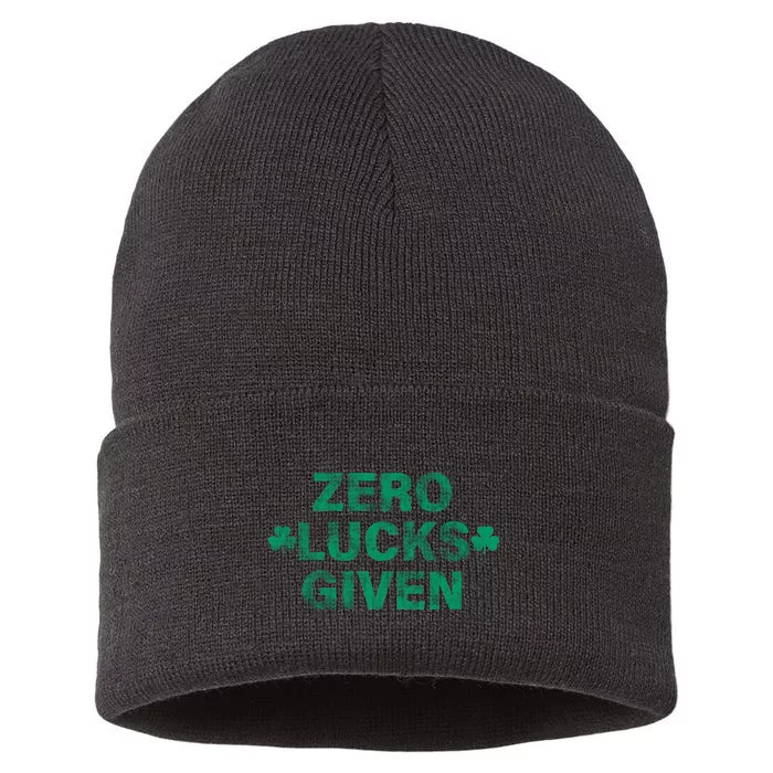 Zero Lucks Given Vintage St Patricks Day Sustainable Knit Beanie