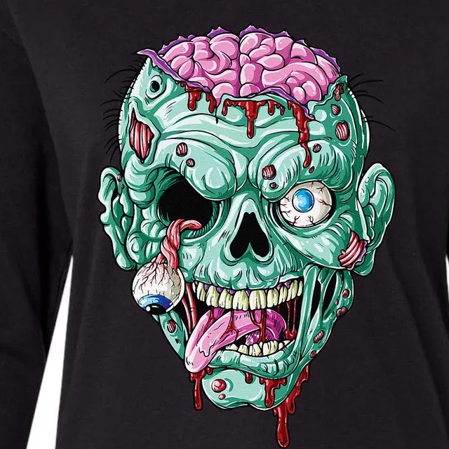 Zombie Face Brain Halloween Scary Funny Womens Cotton Relaxed Long Sleeve T-Shirt