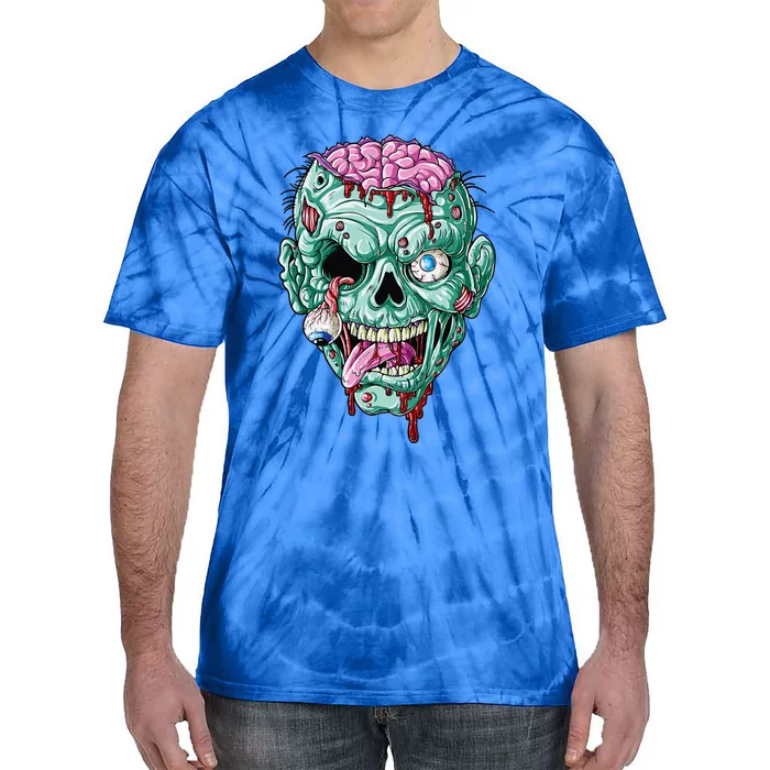 Zombie Face Brain Halloween Scary Funny Tie-Dye T-Shirt