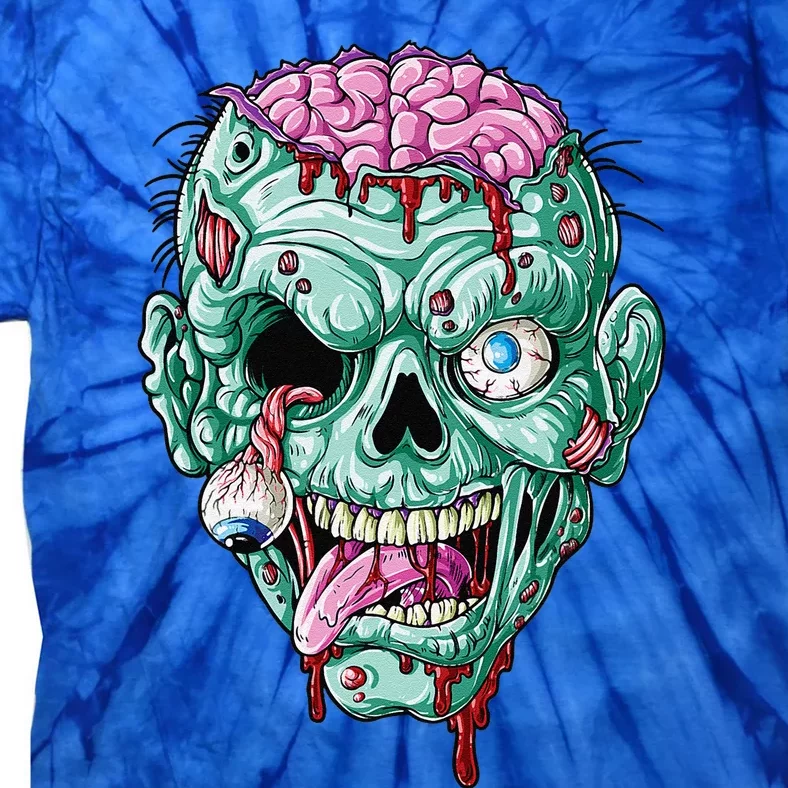 Zombie Face Brain Halloween Scary Funny Tie-Dye T-Shirt