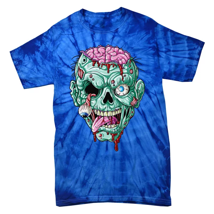 Zombie Face Brain Halloween Scary Funny Tie-Dye T-Shirt