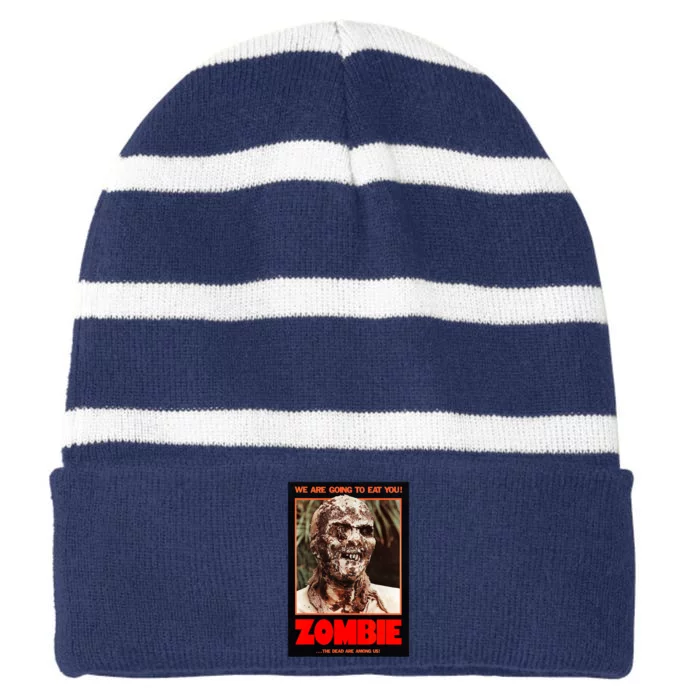 Zombie Funny B Horror Movie Poster Striped Beanie with Solid Band