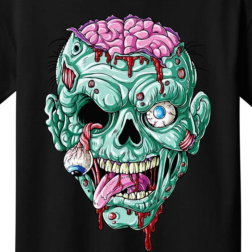 Zombie Face Brain Halloween Scary Funny Kids T-Shirt