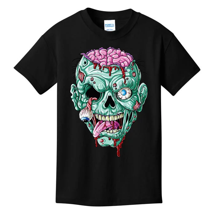 Zombie Face Brain Halloween Scary Funny Kids T-Shirt