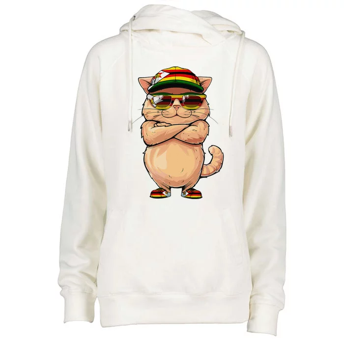 Zimbabwean Flag Cat Mom Souvenirs Products Kitten Zimbabwe Womens Funnel Neck Pullover Hood