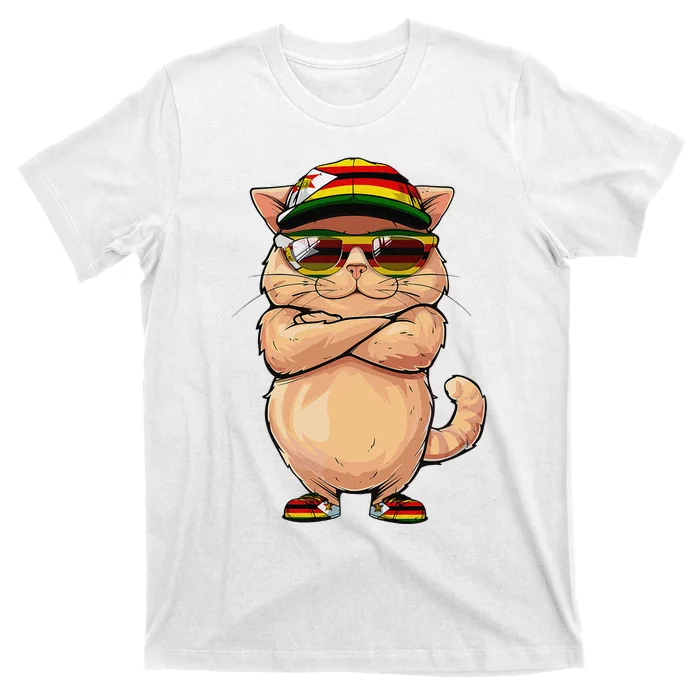 Zimbabwean Flag Cat Mom Souvenirs Products Kitten Zimbabwe T-Shirt