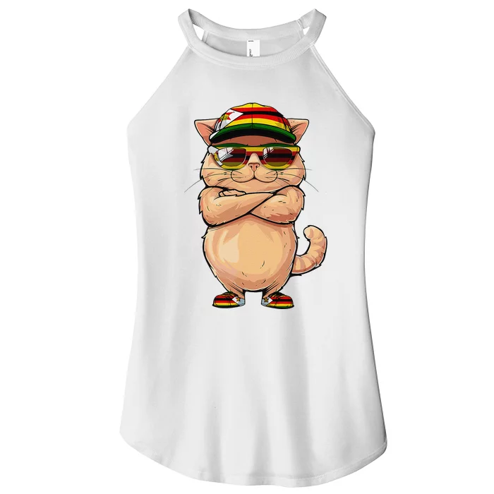 Zimbabwean Flag Cat Mom Souvenirs Products Kitten Zimbabwe Women’s Perfect Tri Rocker Tank