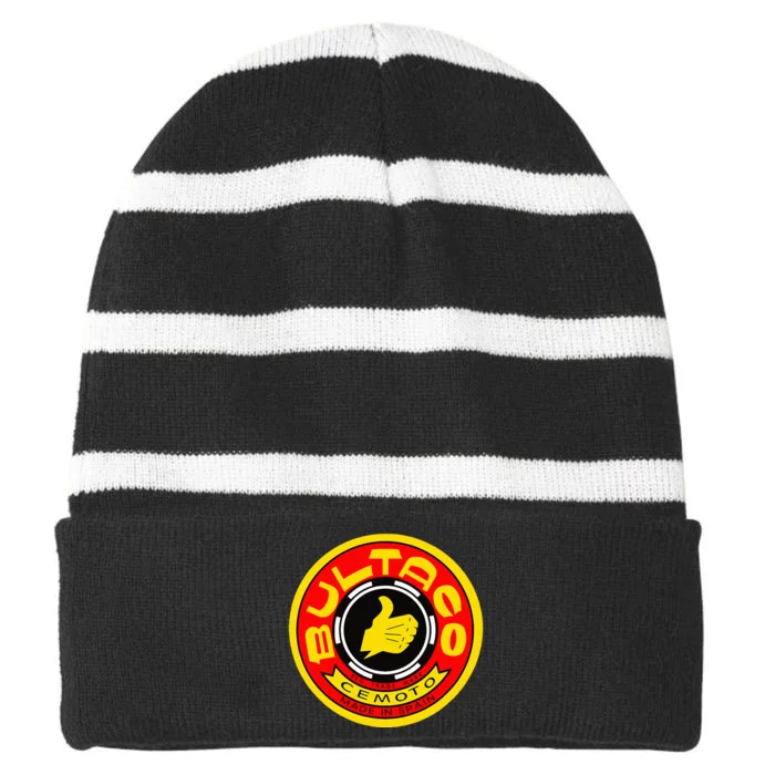 Zero Fucks Given Vintage Bultaco Motorcycle Striped Beanie with Solid Band