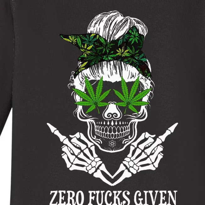 Zero Fucks Given Skull Weed Marijuana 420 Baby Long Sleeve Bodysuit